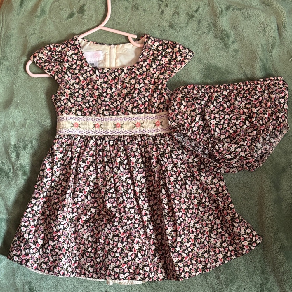 Bonnie Baby Black and Pink Floral Dress with Bloomers